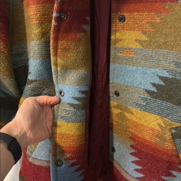 Braetan Maroon, Blue, Yellow Tribal patterned wool coat - Picture 4 of 8